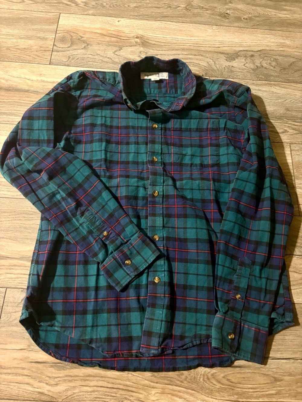 Old Navy Green and Navy Plaid Button-Down Shirt